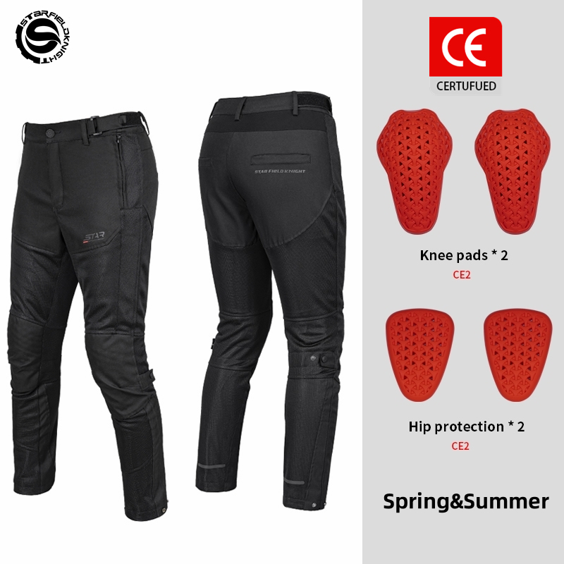 Motorcycle Gear For Summer - Star Field Knight กางเกงขี่มอเตอร์ไซค์พร้อมอุปกรณ์ป้องกันกางเกงสำหรับผู้ชายตาข่ายระบายอากาศสีดำสำหรับฤดูร้อน