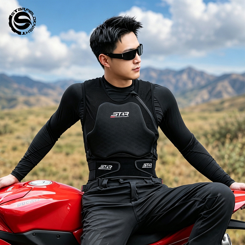 Motorcycle Gear For Summer - เสื้อกั๊กสำหรับนักขี่มอเตอร์ไซค์ SFK พร้อมแผ่นเกราะนุ่ม ป้องกันหน้าอกและหลัง รุ่นใหม่ล่าสุด ระบายอากาศได้ดี